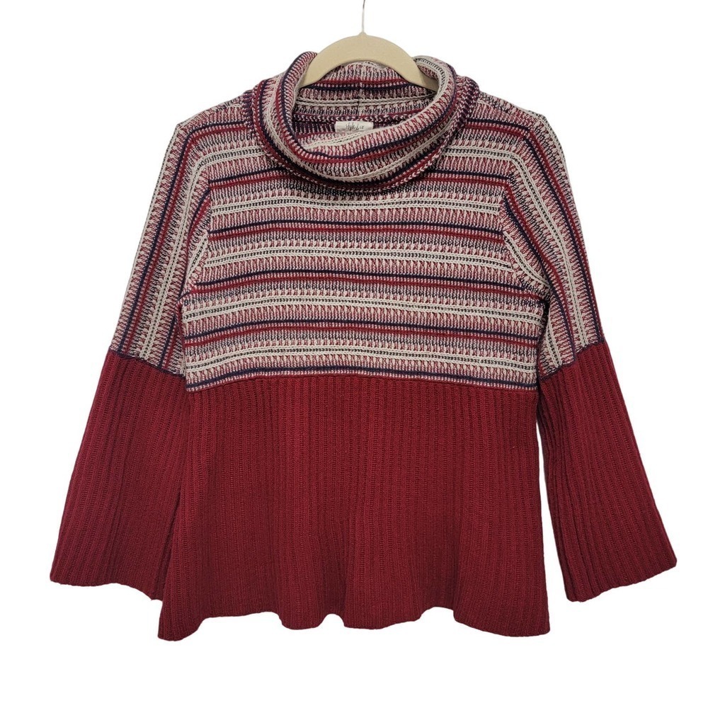 Style & Co. Turtleneck Cowl Neck Sweater Red Blue Size XL Boho